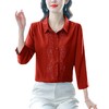KQL-6009妈妈雪纺衫2024春季新款七分袖女士印花洋气衬衫中年女装刺绣小衫 商品缩略图4