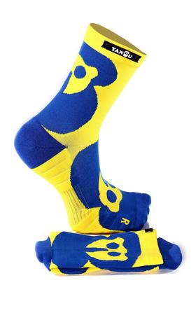 [尝新价！]严素CoolMax耐力+运动袜中筒跑步袜蓝黄路跑马拉松coolmax