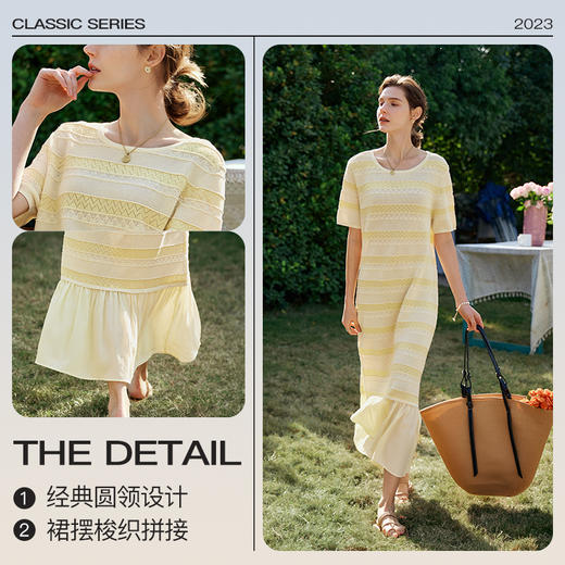 OLrain欧芮儿法式连衣裙女早春2024年新款气质镂空拼接针织裙 商品图2