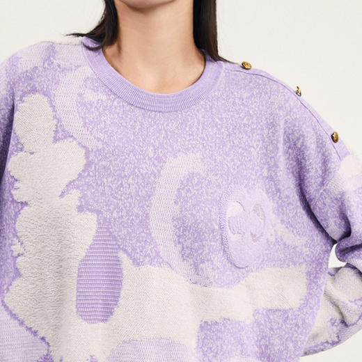 谜底套头针织衫女2024春季新款复古慵懒风圆领宽松毛衣241MZ0327 商品图3