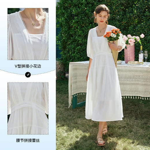 OLrain欧芮儿法式泡泡袖白色连衣裙女夏季2024新款显瘦长裙 商品图2