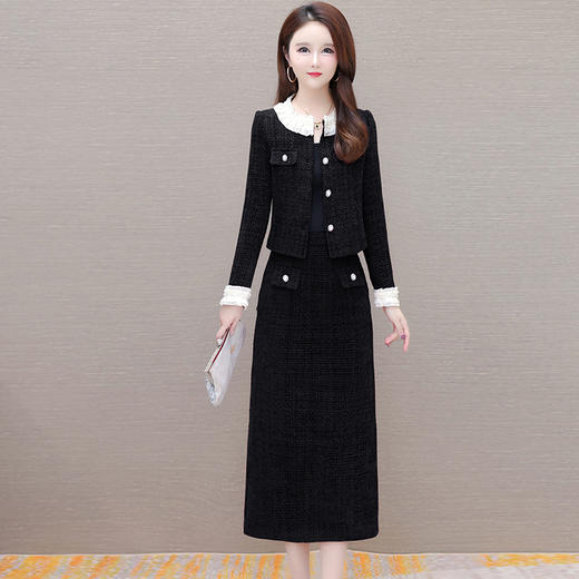 通勤时尚，春款洋气小香风短款外套长款裙子时髦红色两件套裙QYM-XQD-19A905-L 商品图1