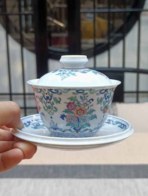 青花斗彩四季团花盖碗 商品图0