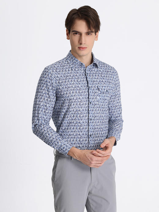 callisto蓝色棉亚麻混纺休衬长袖 STCSL079C 商品图0