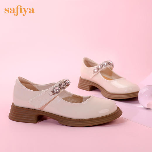 超值精选 | Safiya/索菲娅 2023秋季甜酷粗跟钻链亮面一字带玛丽珍小皮鞋 SF33912229 商品图5