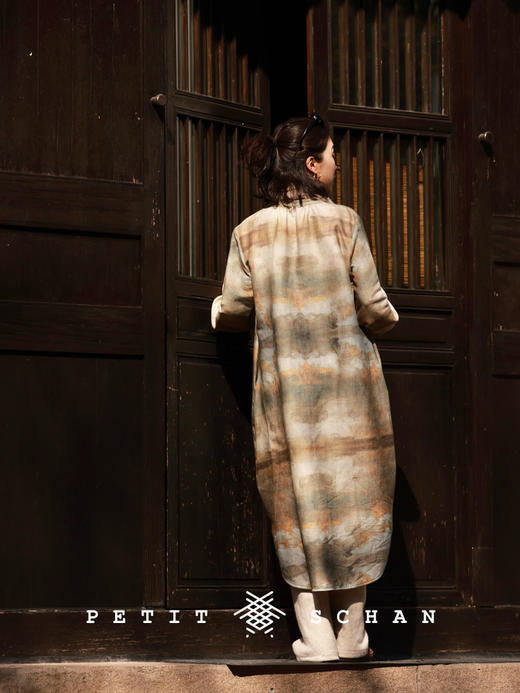 PETIT SCHAN小闪 CLO#422 sunset impression 日落印象 新中式油画感印花丝棉茧型连衣裙 商品图2