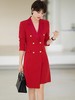 红色双排扣法式连衣裙女秋季新款高级醋酸领西装裙正装 商品缩略图0