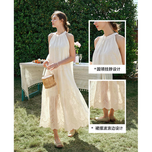 欧芮儿法式刺绣挂脖连衣裙女夏季2024新款度假气质吊带蛋糕裙长裙 商品图2