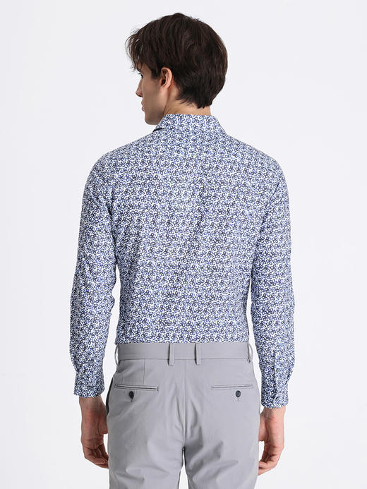 callisto蓝色棉亚麻混纺休衬长袖 STCSL079C 商品图2