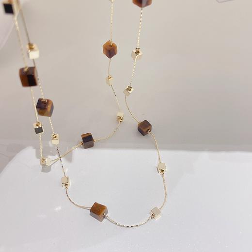 Oflye潮流饰品 美拉德复古虎眼石双层项链秋冬叠戴新款轻奢小众高级感毛衣链 商品图5