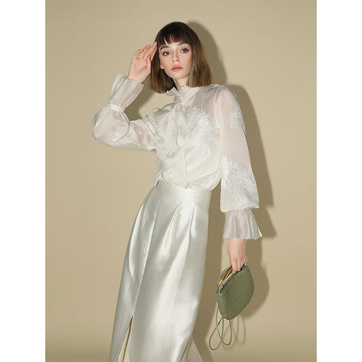 【有赞】COCOBELLA丝光质感前开叉半身裙女夏优雅通勤半身西装裙HS542 商品图1