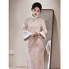 气质高级感，改良年轻款长款加绒厚款长袖粉色旗袍LBS2549 商品缩略图1