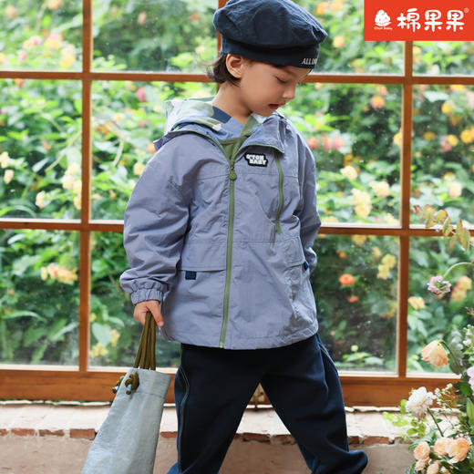 棉果果专柜同款春季新品男童纯棉内里时尚连帽风衣外套M112100424047 商品图0