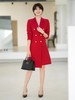 红色双排扣法式连衣裙女秋季新款高级醋酸领西装裙正装 商品缩略图2