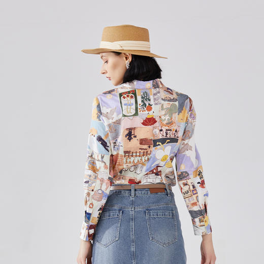 谜底主题花色衬衫长袖女2024春季新款复古纯棉修身衬衣241MC0098 商品图2