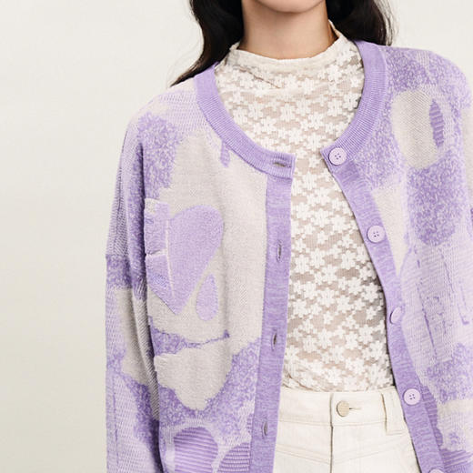 谜底针织开衫女2024春新款复古文艺风圆领短款修身毛衫241MZ0325 商品图3