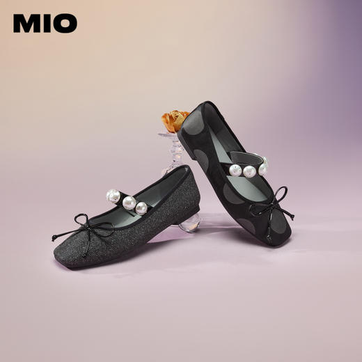 MIO米奥春季方头低跟单鞋珍珠一字袢带复古玛丽珍女鞋M241401605 商品图1