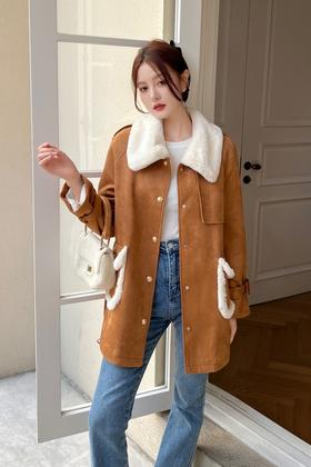 LNNNS 韩系复古皮毛一体麂皮夹克外套 17715