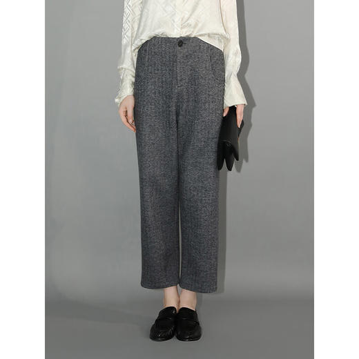 COCOBELLA复古色织人字纹通勤九分西裤女秋高腰哈伦休闲裤PA3007 商品图4