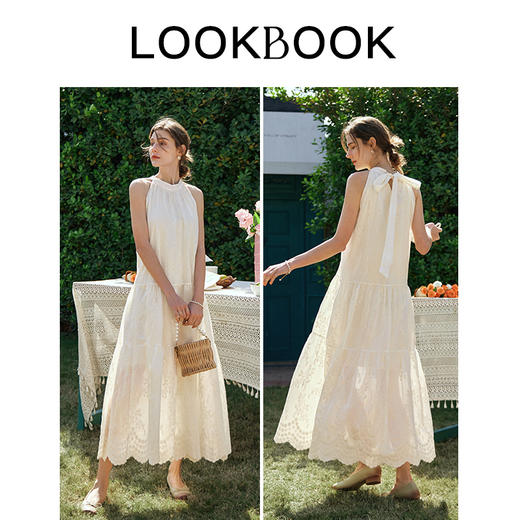 欧芮儿法式刺绣挂脖连衣裙女夏季2024新款度假气质吊带蛋糕裙长裙 商品图3