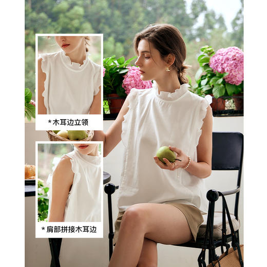 OLrain欧芮儿米白色雪纺衫女早春2024年新款气质立领木耳边上衣 商品图2