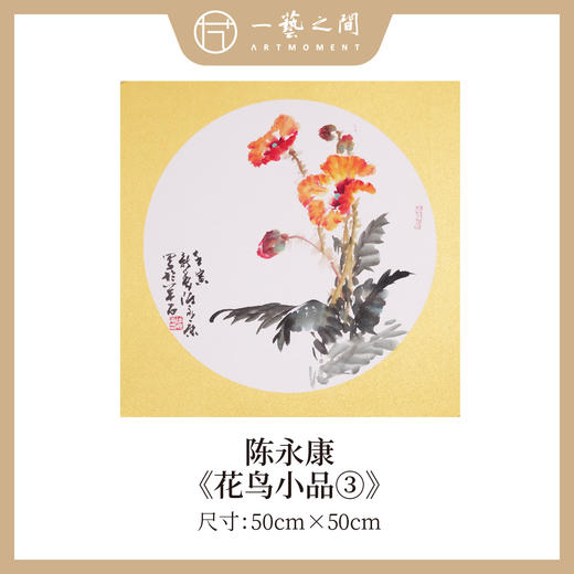 陈永康斗方50X50CM约2.3平尺 花鸟小品 镜片卡纸 ！手绘纸本宣纸原作作品 本期直播特供仅4张，售完即止！[现货包邮] 商品图2