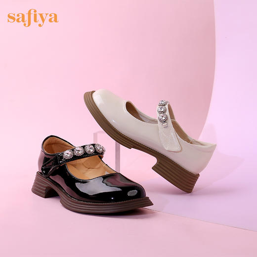 超值精选 | Safiya/索菲娅 2023秋季甜酷粗跟钻链亮面一字带玛丽珍小皮鞋 SF33912229 商品图0
