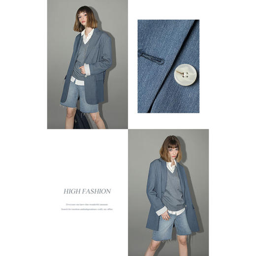 COCOBELLA撞色条纹通勤贡针西装女中性风廓形休闲西服SI3011 商品图2