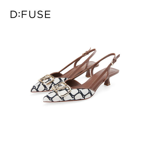 Dfuse迪芙斯春秋季气质金属扣刺绣布中后空高跟单鞋DF41114116 商品图3