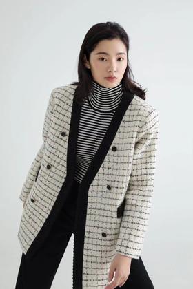 Le Malene 无领双排扣小香风羽绒服西装外套 17512