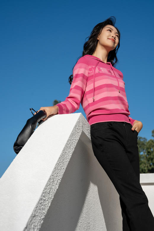 奇威双色泡泡花针法渐变条纹针织0AF0504714 商品图5