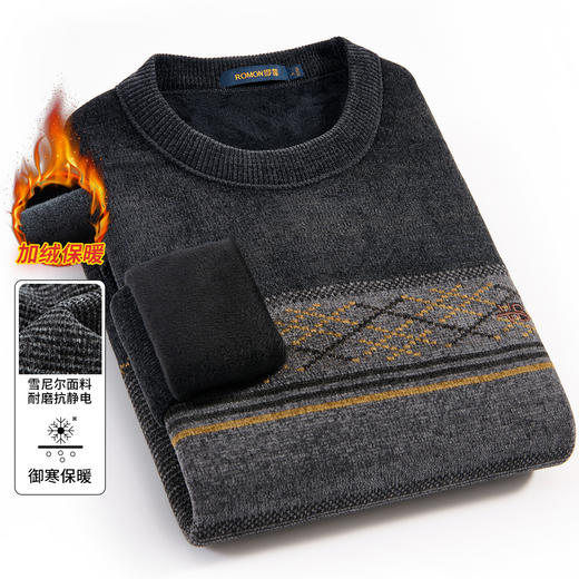 27DKLWA28R【加绒加厚】罗蒙秋冬网状提花针织衫男休闲保暖毛衣男士针织衫打底衫男 商品图2