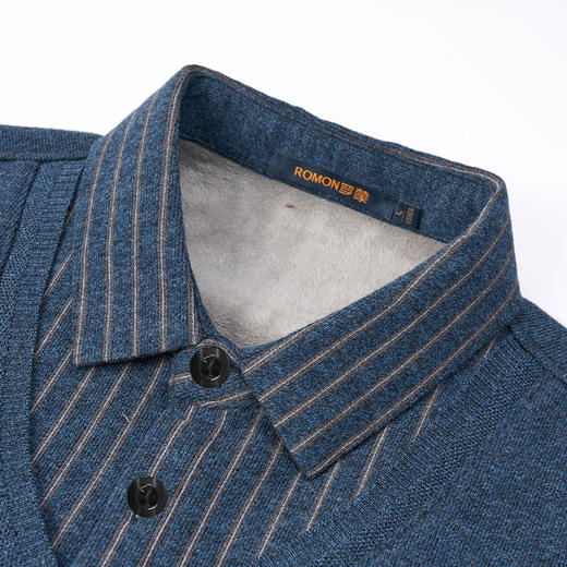 【加绒加厚】罗蒙秋冬男士奥利绒假两件加绒毛衣男针织衫男保暖加绒衬衫男毛衣 商品图5