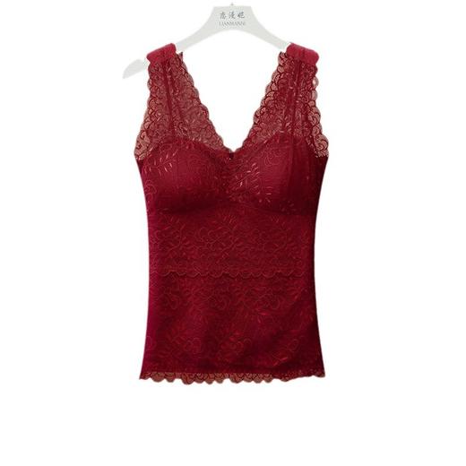 福利款~雀说 德绒V领保暖背心带胸垫自发热蕾丝加绒保暖内衣BN68 商品图4