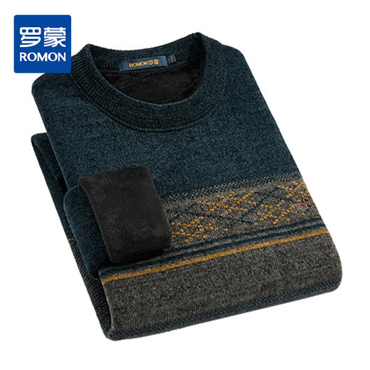 27DKLWA28R【加绒加厚】罗蒙秋冬网状提花针织衫男休闲保暖毛衣男士针织衫打底衫男 商品图0