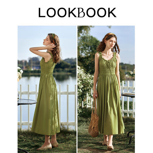 OLrain欧芮儿法式连衣裙女早春2024年新款U领收腰显瘦无袖长裙 商品图4