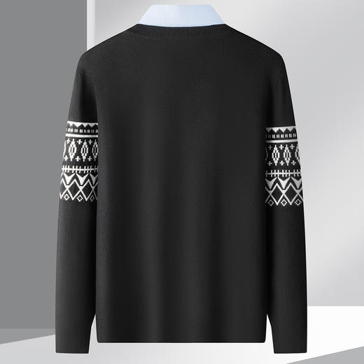 罗蒙秋冬男士时尚复古嵌花假两件针织衫男轻薄舒适毛衣男休闲百搭针织衫 商品图2