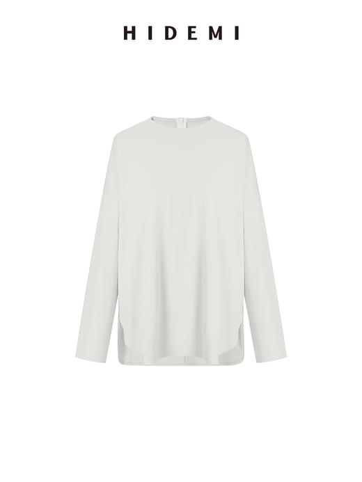 HIDEMI 基础款简约圆领拉链廓形高织棉长袖T恤 商品图10