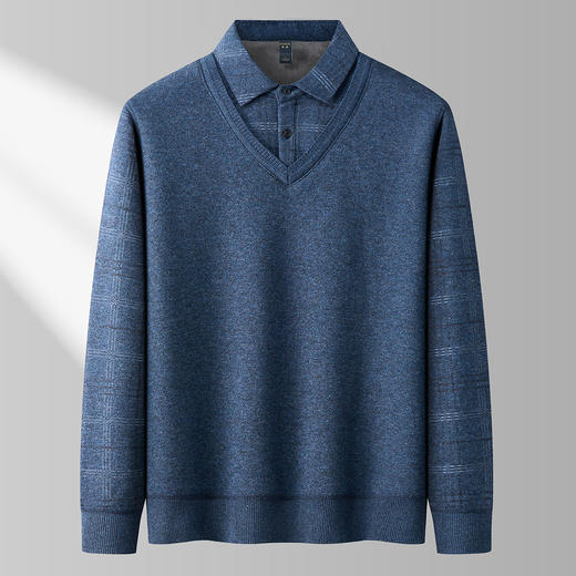 【加绒加厚假两件】罗蒙含棉假两件加绒衬衫 男长袖衬衣 男长袖加绒针织衫 商品图2