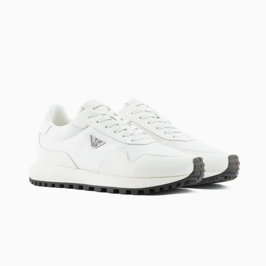 EMPORIO ARMANI 阿玛尼 男士再生尼龙老鹰徽标休闲运动鞋 米色 X4X630 XN877 M801 商品图0