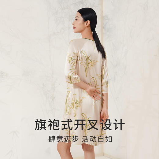 【鸟啼竹影】金三塔100%桑蚕丝家居服新中式真丝时尚雅致印花睡裙新品   YSFEA303 商品图3