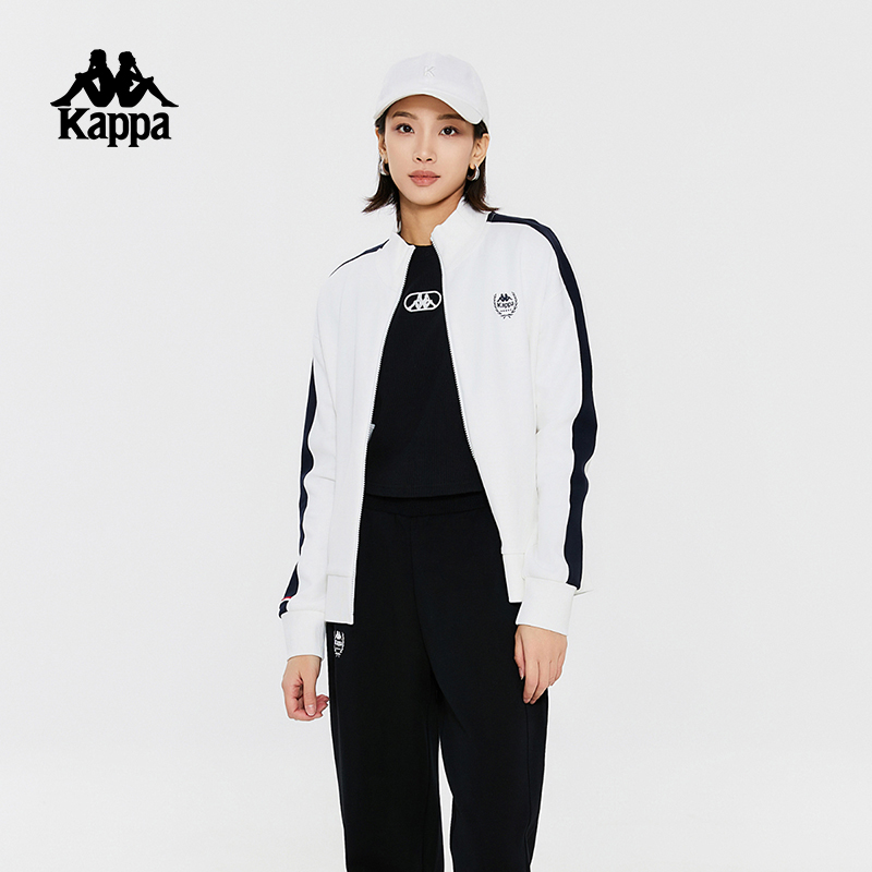 Kappa卡帕复古开衫2024新款女运动卫衣撞色休闲长袖外套K0E22WK01