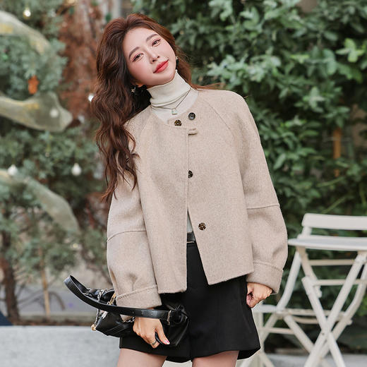 气质时尚简洁轻熟风，纯色双面呢短款大纽扣外套HR-ZYQ23121 商品图1