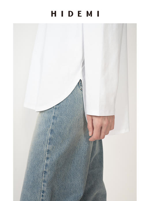 HIDEMI 基础款简约圆领拉链廓形高织棉长袖T恤 商品图4