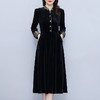 雀说新款时尚洋气立领拼接显瘦减龄中长款金丝绒连衣裙AL 7512 商品缩略图1