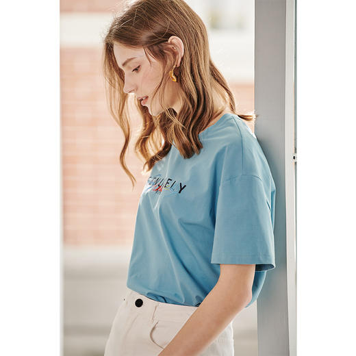 欧芮儿刺绣短袖T恤女2021新款夏季宽松韩版网红体恤ins百搭上衣潮 商品图1