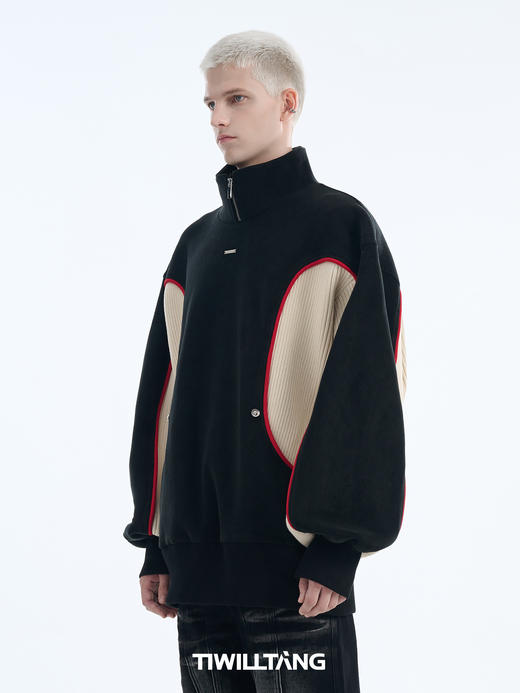 TIWILLTANG启世录“坞昼烛曳”颗粒绒撞色拼接异料包边罗纹卫衣 商品图1