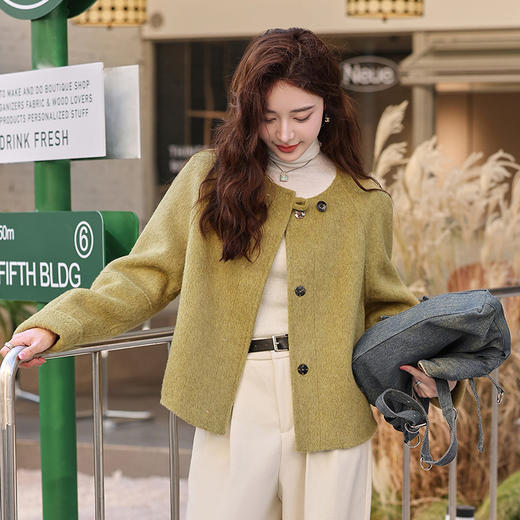 气质时尚简洁轻熟风，纯色双面呢短款大纽扣外套HR-ZYQ23121 商品图0