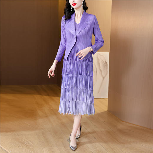 雀说新款时尚洋气西装领外套显瘦蛋糕裙两件套褶皱连衣裙AL 1360 商品图3