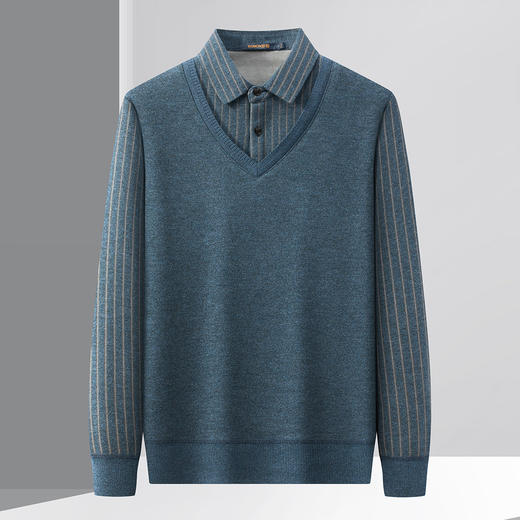 【加绒加厚】罗蒙秋冬男士奥利绒假两件加绒毛衣男针织衫男保暖加绒衬衫男毛衣 商品图1